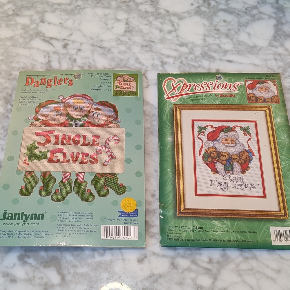 Janlynn Jingle Elves & Xpressions Santa Cross Stitch Kits, Holiday Craft, Sealed